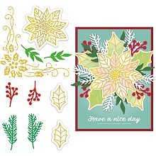 BENECREAT 8pcs Flowers Hot Foil Plate, Poinsettia and Leaves Hot Foil Metal Template for Card Making DIY Scrapbooking Crafts