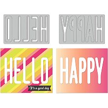 GLOBLELAND 2Pcs Words Frame Background Cutting Dies Metal Happy Hello Words Border Die Cuts Embossing Stencils Template for Paper Card Making Decoration DIY Scrapbooking Album Craft Decor