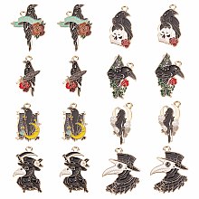 SUNNYCLUE 1 Box 32Pcs Gothic Charms Crow Charm Raven Charms Black Bird Moon Rose Beak Skull Animal Halloween Enamel Alloy Gothic Charm for jewellery Making Charms Necklace Bracelets Adult DIY Supplies