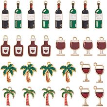 SUNNYCLUE 42Pcs 7 Styles Wine Bottle Charms Bulk Palm Tree Charm Coconut Tree Enamel Tropical Hawaii Style Palm Trees Cute Alloy Enamel Red Wine Bottle Charms for Jewelry Making Charms Crafting Supply