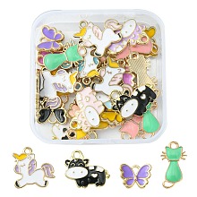 Honeyhandy 30Pcs 4 Style Alloy Enamel Pendants, Cat Shape & Unicorn & Butterfly & Cow, Mixed Color, 10.5~22x12~20x1~3mm, Hole: 1.6~2.5mm