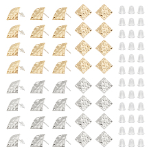 DICOSMETIC 40Pcs 2 Styles Rhombus Earring Findings 2 Colors Alloy Stud Earrings Platinum and Light Gold Flat Earring Post Texture Stud Earring with Ear Nuts for DIY Jewellery Making, Pin: 0.7mm