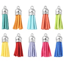 Honeyhandy 10Pcs 10 Styles Faux Suede Tassel Pendant Decorations, with CCB Plastic Cord Ends, Mixed Color, 33~37x10mm, Hole: 1.8~2.5mm, 1pc/style