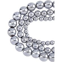 SUPERFINDINGS 6 Strands 3 Sizes Synthetic Hematite Round Beads Silver Electroplate Metallic Loose Beads Spacers Gemstone Beads for DIY Jewelry Craft Making Hole 1-2mm