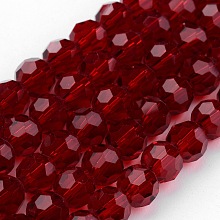 Honeyhandy Transparent Glass Bead Strands, Imitate Austrian Crystal, Faceted, Round, Dark Red, 6mm, Hole: 1mm, about 96~98pcs/strand, 20~21 inch