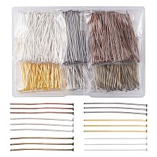 Honeyhandy 600Pcs 6 Colors Iron Flat Head Pins, Mixed Color, 40x0.75~0.8mm, 20 Gauge, Head: 2mm, 100pcs/color