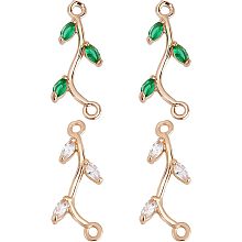 Beebeecraft 20Pcs/Box 2 Colors Leaf Connectors Charms Red&Green Cubic Zirconia Tree Branch Links with Double Loops for Bracelet Earring Necklace Jewelry Making