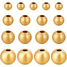 Beebeecraft 1 Box 160Pcs Matte Style Round Beads 18K Gold Plated Brass 4 Size Ball Spacer Beads Matte Golden Loose Beads with Large Hole for Jewelry Making DIY Crafts