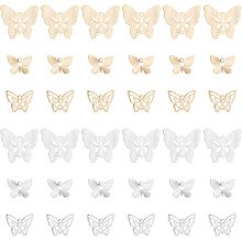 SUPERFINDINGS 60Pcs 3 Styles Brass Butterfly Charms Pendants Filigree Butterfly Charms 2 Colors Real 24K Gold Plated 3D Hollow Insect Dangle Charms for DIY Jewelry Making,Hole:1.2mm