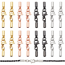 PandaHall Elite 4 Color Lobster Claw Cord Ends, 24 Sets Fold Over Cord End Caps 18K Gold Brass Bracelet Cord Ends Terminators Crimp End Tips for Necklace Jewellery DIY Crafts