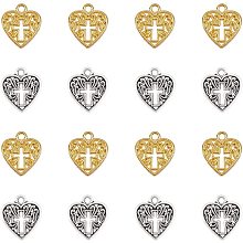 PandaHall Elite 80pcs Heart Cross Charms Hollow Love Heart Charms Religious Charms Bulk for Necklace Bracelet DIY Jewelry Making Accessories (Antique Silver & Antique Golden)