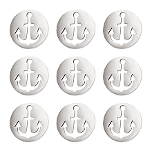 BENECREAT 30PCS Flat Round Pendants 304 Stainless Steel Flat Round with Anchor Charms for DIY Necklace Bracelet Jewelry Making, Hole: 1.5mm