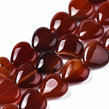 Honeyhandy Natural Red Agate Beads Strands, Heart, 14~15x14~15x5~7mm, Hole: 1.2mm, about 26pcs/strand, 14.76 inch(37.5cm)