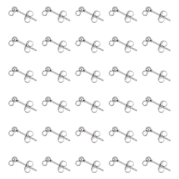 Unicraftale 304 Stainless Steel Stud Earring Findings, with Loop and Eae Nut, Earring Posts, Round, Stainless Steel Color, 14x3mm, Hole: 2mm, Pin: 0.8mm; Stud Earring Findings: 50pcs/box, Ear Nuts: 50pcs/box