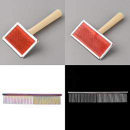 CHGCRAFT 4Pcs 4 Style Stainless Steel Pet Combs, with Wooden, Cat Dog Pet Grooming Fine Tooth Hair Combs, Mixed Color, 61~125x29~88x6~25mm, 1pc/style