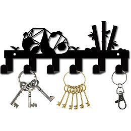 CREATCABIN Metal Key Holder Black Key Hooks Wall Mount Hanger Decor Iron Hanging Organizer Rock Decorative 6 Hooks Panda Bamboo for Home Housewarming Gift Entryway Cabinet Hat Towel 10.6 x 4.3inch