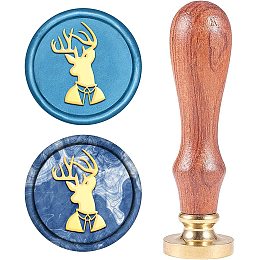 CRASPIRE Wax Seal Mr. Deer Animal Sealing Wax Stamp 25mm Brass Seal Head with Wooden Handle Retro Brass Head Sealing Stamp Removable for Wedding Envelopes Invitation Halloween Christmas Xmas Party