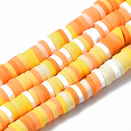 Honeyhandy Handmade Polymer Clay Beads Strands, for DIY Jewelry Crafts Supplies, Heishi Beads, Disc/Flat Round, Orange, 4x0.5~1mm, Hole: 1.4mm, about 350~410pcs/strand, 15.75 inch~16.14 inch(40~41cm)