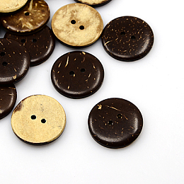 Honeyhandy Coconut Buttons, 2-Hole, Flat Round, Coconut Brown, 23x4mm, Hole: 2mm