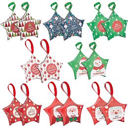 BENECREAT 32Pcs 8 Styles Christmas Star Boxes Santa Claus Candy Boxes Merry Christmas Snowflakes Bells Elk Gift Box with Ribbon for Christmas Party Gifts, 4.7x4.7x1.5inch