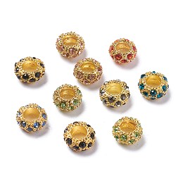 Honeyhandy Alloy Rhinestone European Beads, Large Hole Beads, Golden Metal Color, Mixed Color, 11x6mm, Hole: 5mm