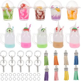 OLYCRAFT 56PCS Mini Milky Tea Keychain Bubble Tea Keychain Pendant Mini Milk Tea Cup with Key Rings and Jump Rings for Jewelry Craft DIY Keychain Earring