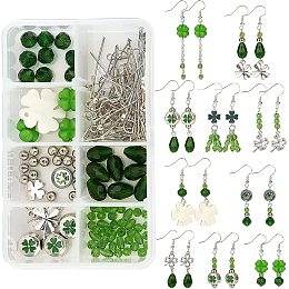 SUNNYCLUE 1 Box DIY 10 Pairs Clover Dangle Earring Making Kit Green Theme St Patricks Day Earrings Four-Leaf Clover Shamrock Peandant Charms Crystal Beads for Earring Jewelry Making Supplies