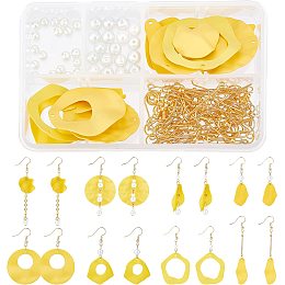 SUNNYCLUE 1 Box DIY Make 8 Pairs Yellow Spray Painted Earring Making Kit Yellow Nuggets Iron Pendants & Glass Pearl Beads for Beginners Adults DIY Earring Jewellery Making Crafts