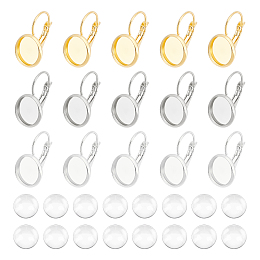 UNICRAFTALE 30 Sets 10mm 304 Stainless Steel Leverback Earring Bezel Tray Flat Round Blank Earring Cabochons Tray Earring Components Blank Dome Earrings with Glass Cabochons for Earrings Making