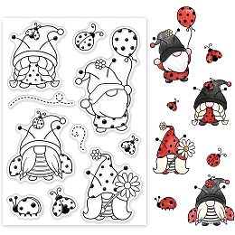 GLOBLELAND Gnome and Ladybug Silicone Clear Stamp Ladybug Hat Transparent Silicone Stamp Ladybug Rubber Stamp for Scrapbook Journal Card Making