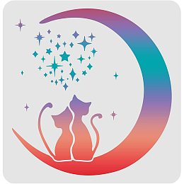 FINGERINSPIRE Moon Cat Stencils Template 11.8x11.8inch Plastic Moon Star Stencils Drawing Painting Stencils Cat Star Pattern Reusable Stencils for Painting on Wood, Floor, Wall and Tile