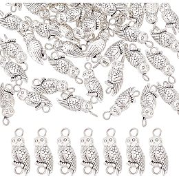 Arricraft 50 Pcs Tibetan Style Connector Charms, Owl Alloy Links Charms Antique Silver Pendants with 304 Stainless Steel Double Loops for Necklace Jewelry Making