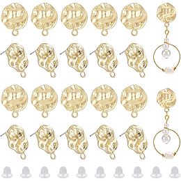 PandaHall Elite 18K Gold Plated Earring Studs, 20pcs Alloy Earring Posts Golden Earring Hook Loop with 40pcs Earring Backs for Dangle Earring Jewellery Making DIY Crafts, 22x17mm