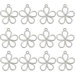 SUNNYCLUE 1 Box 50Pcs Hollow Flower Charms Silver Floral Charms Alloy Vintage Mini Spring Blossom Open Frame Back Bezel UV Resin Charm Bulks for Jewelry Making Charms Women DIY Bracelets Craft