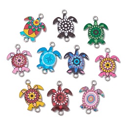 Honeyhandy 10Pcs 10 Colors Alloy Enamel Connector Charms, Sea Turtle Links, Platinum, Mixed Color, 24x18mm, 1pc/color