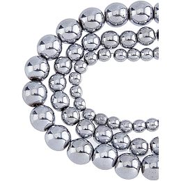 SUPERFINDINGS 6 Strands 3 Sizes Synthetic Hematite Round Beads Silver Electroplate Metallic Loose Beads Spacers Gemstone Beads for DIY Jewelry Craft Making Hole 1-2mm