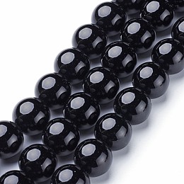 Honeyhandy Natural Black Onyx Round Beads Strands, Grade A, Dyed, 14mm, Hole: 1.5mm, about 28pcs/strand, 15.5 inch