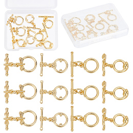 CREATCABIN 12 Sets 4 Styles 18K Gold Plated Brass Round Toggle Clasps T Bar OT End Fasteners Jump Rings Connectors for DIY Bracelet Necklace Jewellery Making Craft Supplies Findings 0.47 x 0.59in