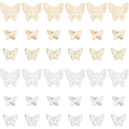 SUPERFINDINGS 60Pcs 3 Styles Brass Butterfly Charms Pendants Filigree Butterfly Charms 2 Colors Real 24K Gold Plated 3D Hollow Insect Dangle Charms for DIY Jewelry Making,Hole:1.2mm