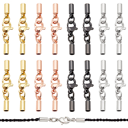 PandaHall Elite 4 Color Lobster Claw Cord Ends, 24 Sets Fold Over Cord End Caps 18K Gold Brass Bracelet Cord Ends Terminators Crimp End Tips for Necklace Jewellery DIY Crafts