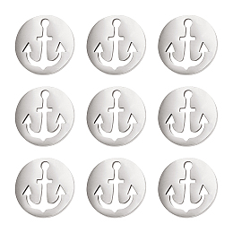 BENECREAT 30PCS Flat Round Pendants 304 Stainless Steel Flat Round with Anchor Charms for DIY Necklace Bracelet Jewelry Making, Hole: 1.5mm