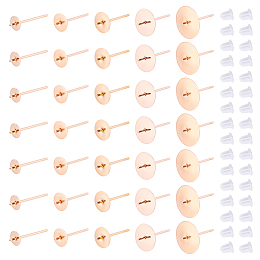 DICOSMETIC 50Pcs 5 Sizes Earring Posts Stainless Steel Stud Earring Findings Rose Gold Flat Pad Earring Studs with 60Pcs Ear Nut for Half Drilled Beads and DIY Earring Making Supplies, Pin: 0.8mm