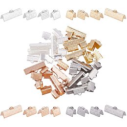 UNICRAFTALE 64pcs 4 Colors Stainless Steel Ribbon Crimp Ends Crimps Cord Ends with Loop Fastener Clasps for DIY Necklace Bracelet Jewelry Making 7/8/10/20mm