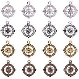 Pandahall Elite 60 pcs 4 Colors Tibetan Style Compass Shape Alloy Pendants Charm Spacer Beads for Bracelet Necklace Jewelry DIY Craft Making, Mixed Colors