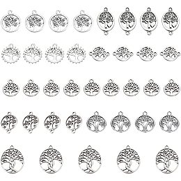 SUNNYCLUE 1 Box 90Pcs 9 Styles Tree of Life Charms Tibetan Style Jewelry Connector Pendants Flat Round Oval Charm findings for DIY Earring Necklace Bracelet Jewellery Making