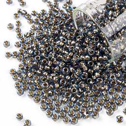 TOHO Round Seed Beads, Japanese Seed Beads, (997) Gilt Lined AB Light Sapphire, 8/0, 3mm, Hole: 1mm, about 222pcs/10g