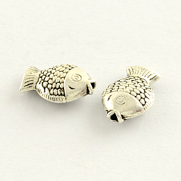 Honeyhandy Tibetan Style Zinc Alloy Fish Beads, Antique Silver, 12x8x4mm, Hole: 1mm