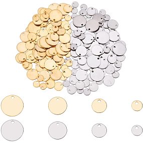 UNICRAFTALE About 200pcs 2 Colors Flat Round Charm Stainless Steel Blank Tag Pendants Hypoallergenic Metal Charms for DIY Jewelry Making 6/8/10/12mm