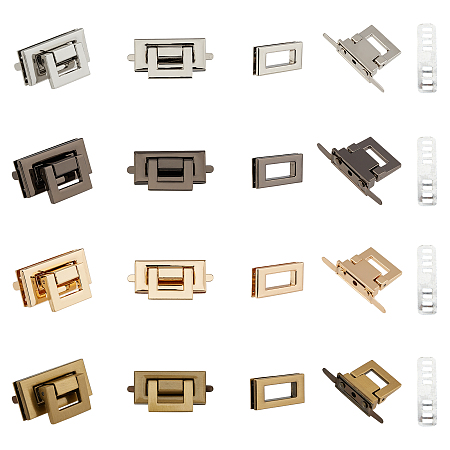 Zinc Alloy Bag Lock Catch Clasps, Rectangle, Mixed Color, 42x31.5x12.5mm; 4 colors, 1set/color, 4sets/box