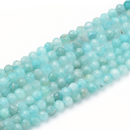 Arricraft Natural Amazonite Beads Strands, Faceted, Round, 3mm, Hole: 0.5mm, about 142pcs/strand, 15.16 inches